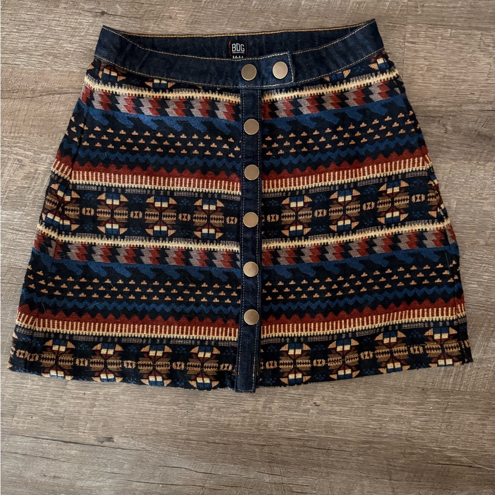 Urban Outfitters Blue and Red Patterned Mini Skirt - Picture 1 of 3